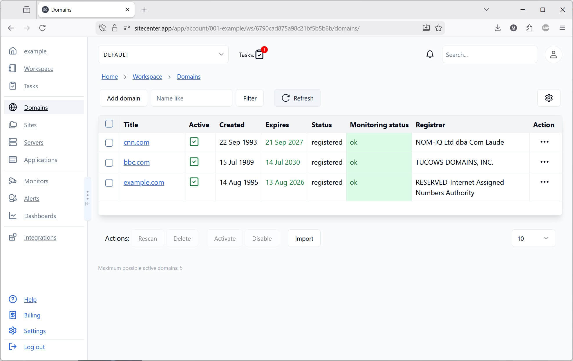 Domains interface